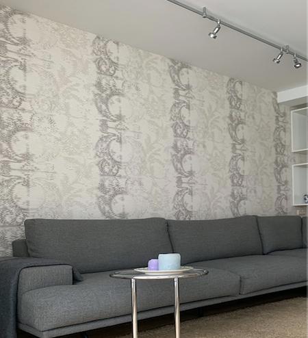 Behang,luxe vinyl artistiek watercolourprint NU per rol € 24