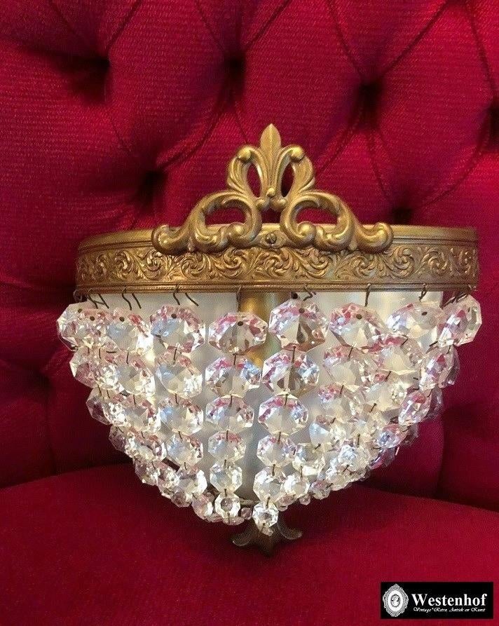 Antiek kristallen wandlamp barok koper, Huis en Inrichting, Lampen | Wandlampen, Ophalen of Verzenden, Gebruikt, Overige materialen