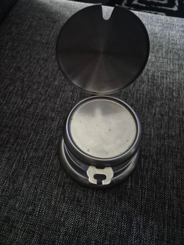 Vintage suikerpot met glazen binnenpot, Antiek en Kunst, Antiek | Goud en Zilver, Ophalen of Verzenden