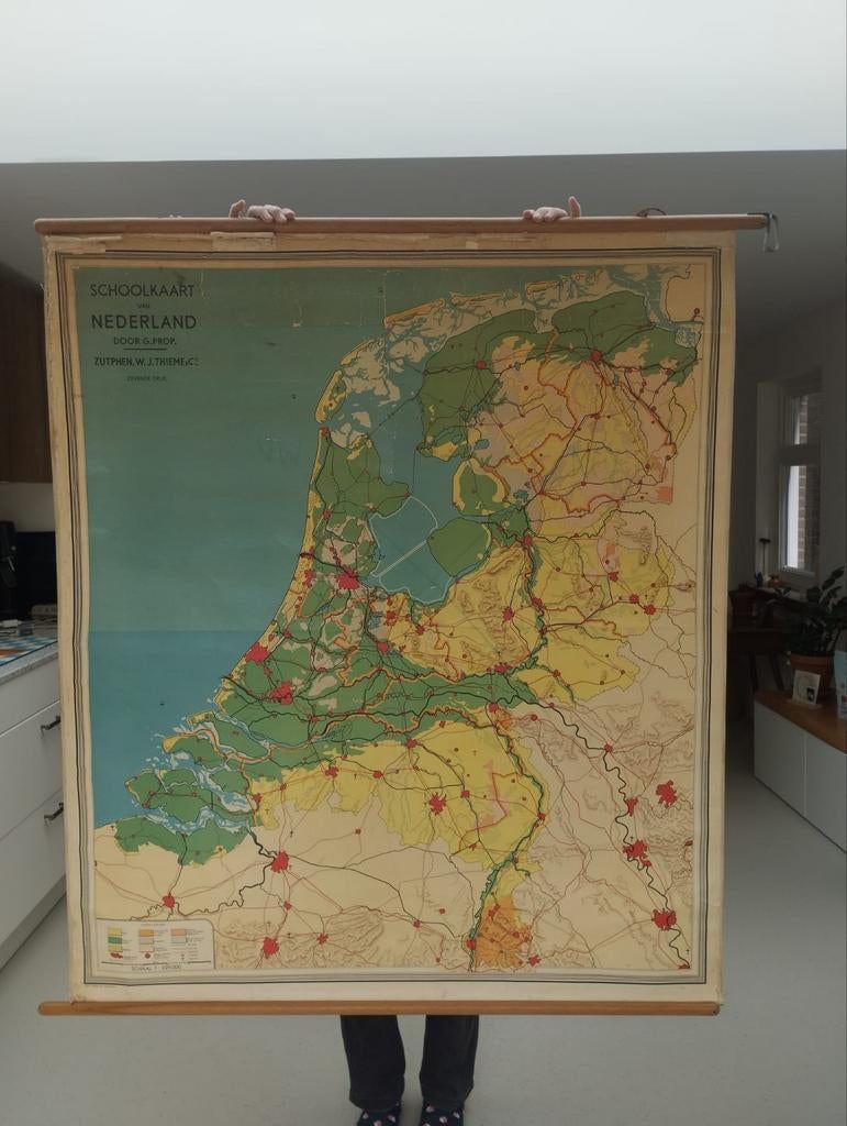 Vintage Schoolkaart Nederland - G. Prop - Thiemes Uitgeverij, Gelezen, Landkaart, 1800 tot 2000, Nederland