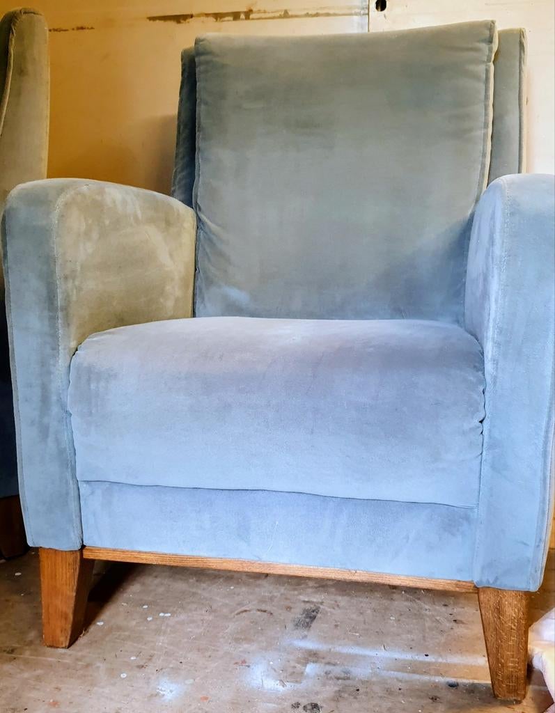 Fauteuils velours blauw/ petrol., Huis en Inrichting, Fauteuils, Ophalen of Verzenden, Zo goed als nieuw, 75 tot 100 cm, 50 tot 75 cm