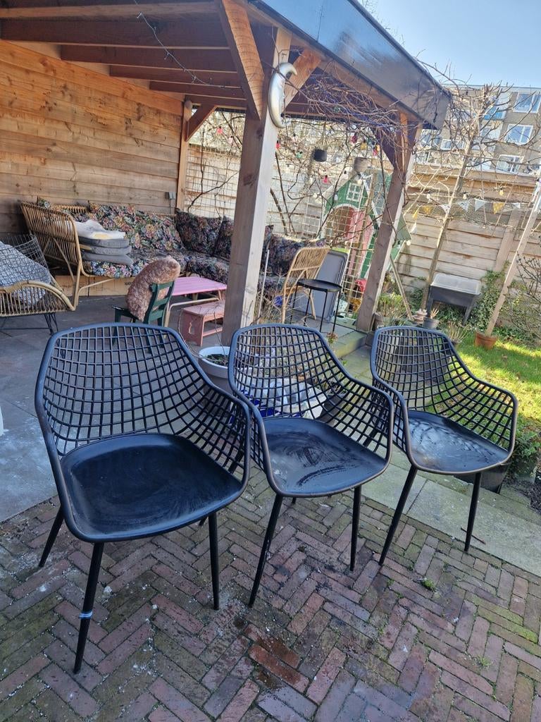 3 zwarte Webbing kuipstoelen Kwantum - binnen/buiten, Huis en Inrichting, Stoelen, Ophalen of Verzenden