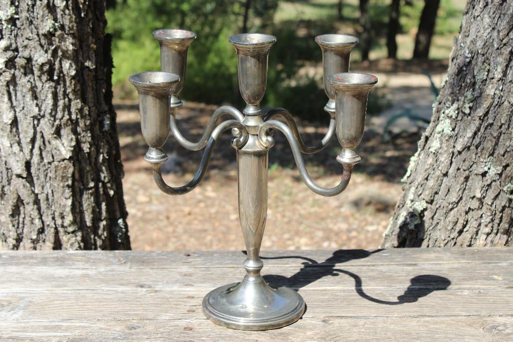 Brocante - Bijzondere verzilverde kandelaar!, Huis en Inrichting, Woonaccessoires | Kandelaars en Kaarsen, Gebruikt, Kandelaar