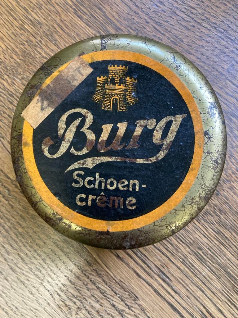 Vintage Burg Schoen-crème blikje - Decoratief verzamelobject, Verzamelen, Blikken, Gebruikt, Overige, Overige merken, Ophalen of Verzenden