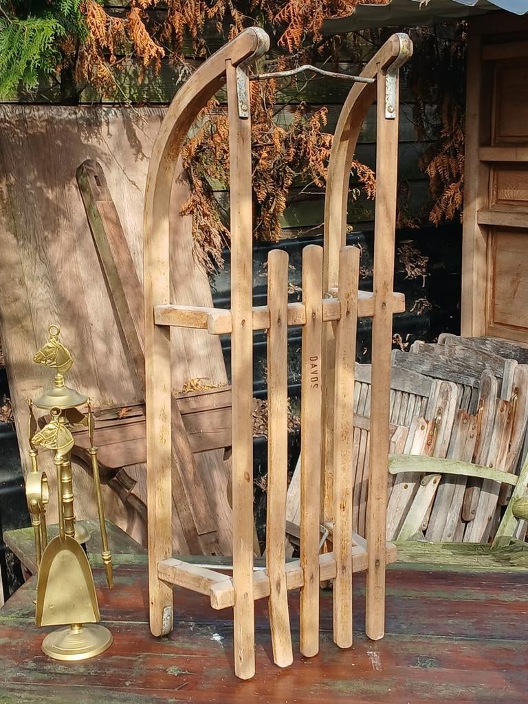 Vintage Davos houten slee - Klassieke winterpret, Ophalen of Verzenden, Gebruikt, Hout