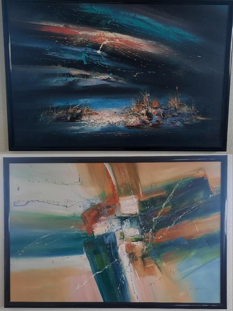 2 grote schilderijen - Wilfred Lang - 93 x 63 cm, Ophalen