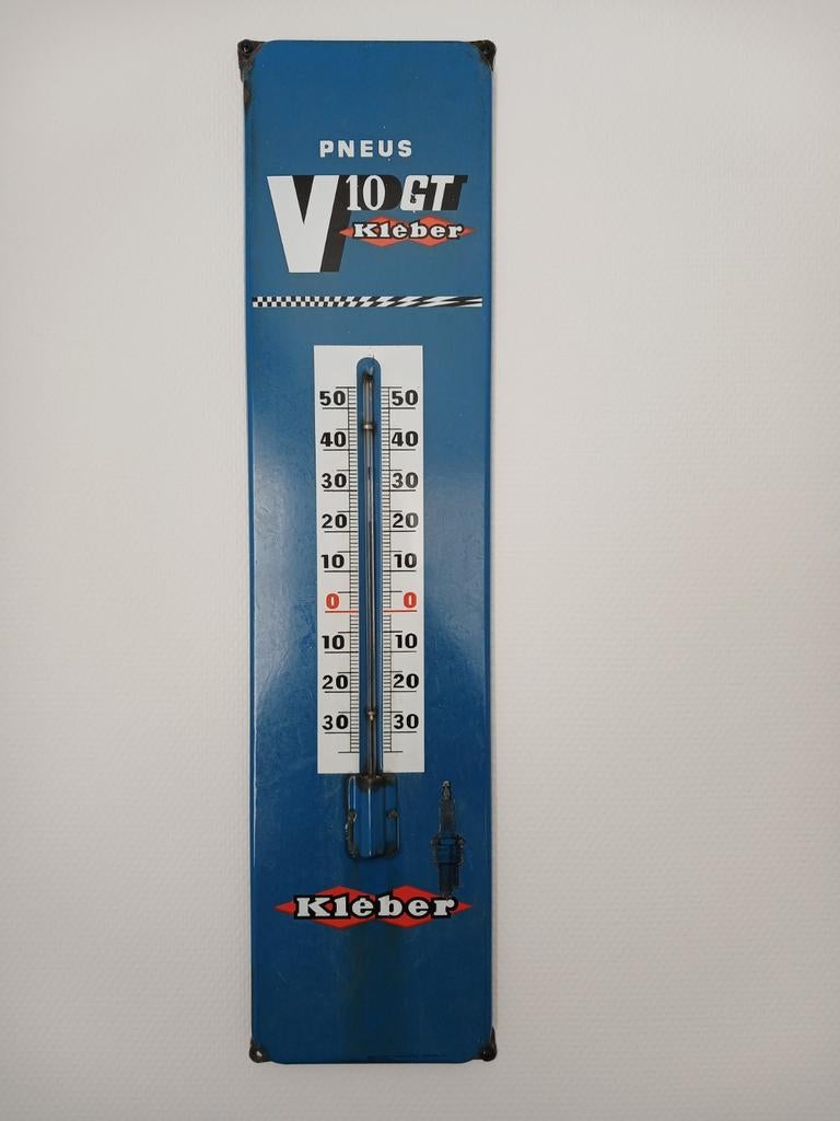 Emaille reclamebord Kleber banden met thermometer, Ophalen of Verzenden