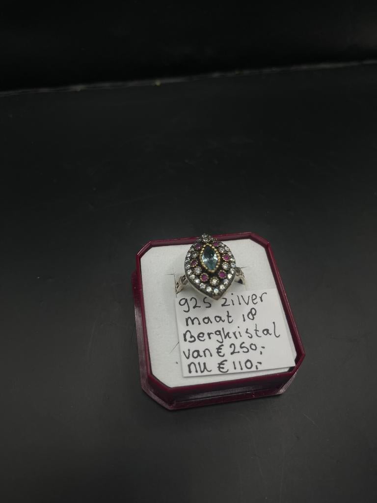 Ring 925 bergkristal maat 18 art deco -SALE, Sieraden, Tassen en Uiterlijk, Antieke sieraden, Ophalen of Verzenden, Zilver, Ring