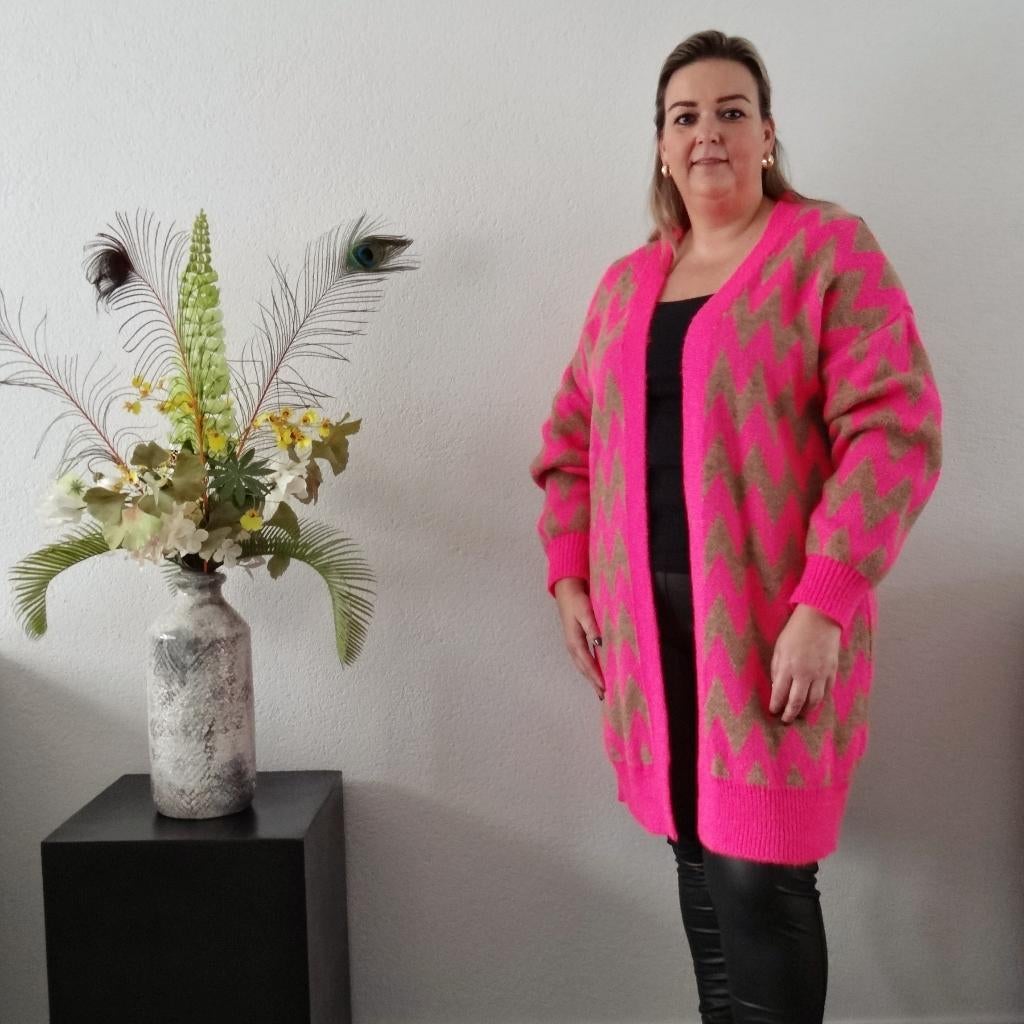 Vest Lang Camel/Roze, Kleding | Dames, Truien en Vesten, Nieuw, Maat 42/44 (L), Roze, Verzenden