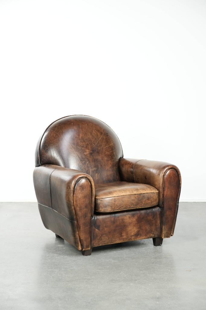 Luxe fauteuil van comfortabel schapenleer in Art Deco design, Ophalen, Gebruikt, ., .