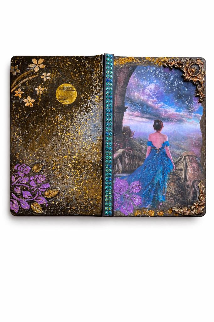 Handmade Art Journal Fantasy Notebook with Moon & Flowers, Ophalen of Verzenden, Nieuw, A5