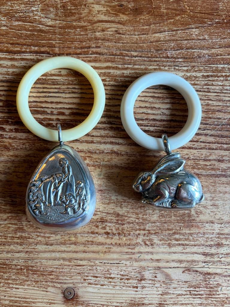 2 antieke zilveren rammelaars bijtring 59 euro per stuk, Antiek en Kunst, Ophalen of Verzenden