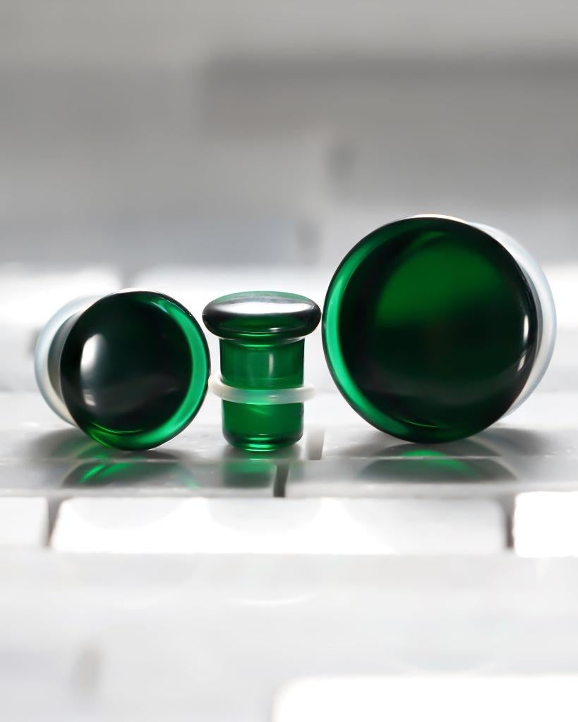 Donker groene glazen plugs (single flared), Sieraden, Tassen en Uiterlijk, Piercings, Verzenden, Nieuw, Overige materialen, Oor- of Traguspiercing