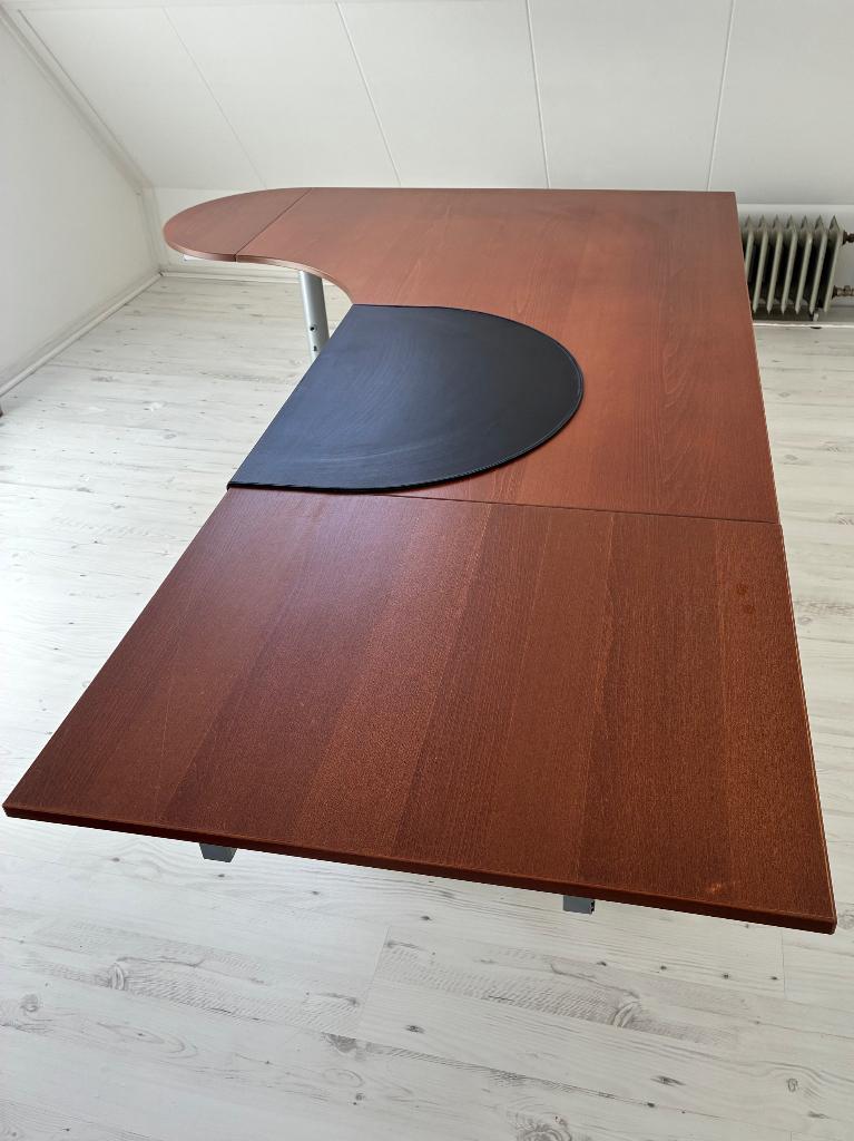 Prachtig groot houten bureau, Hout, Hoekbureau, Bruin, Zo goed als nieuw