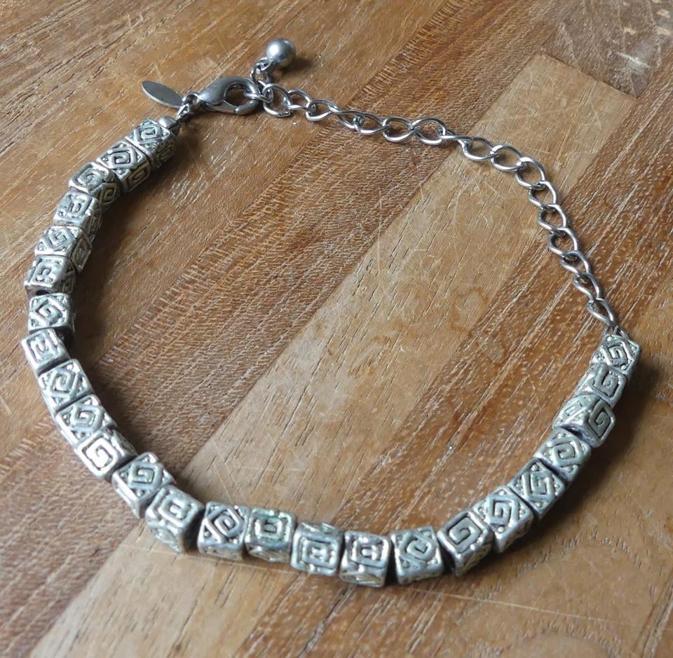 MKM design armband zilverkleurige blokjes, Sieraden, Tassen en Uiterlijk, Armbanden, Ophalen of Verzenden, Gebruikt, Zilver, Staal