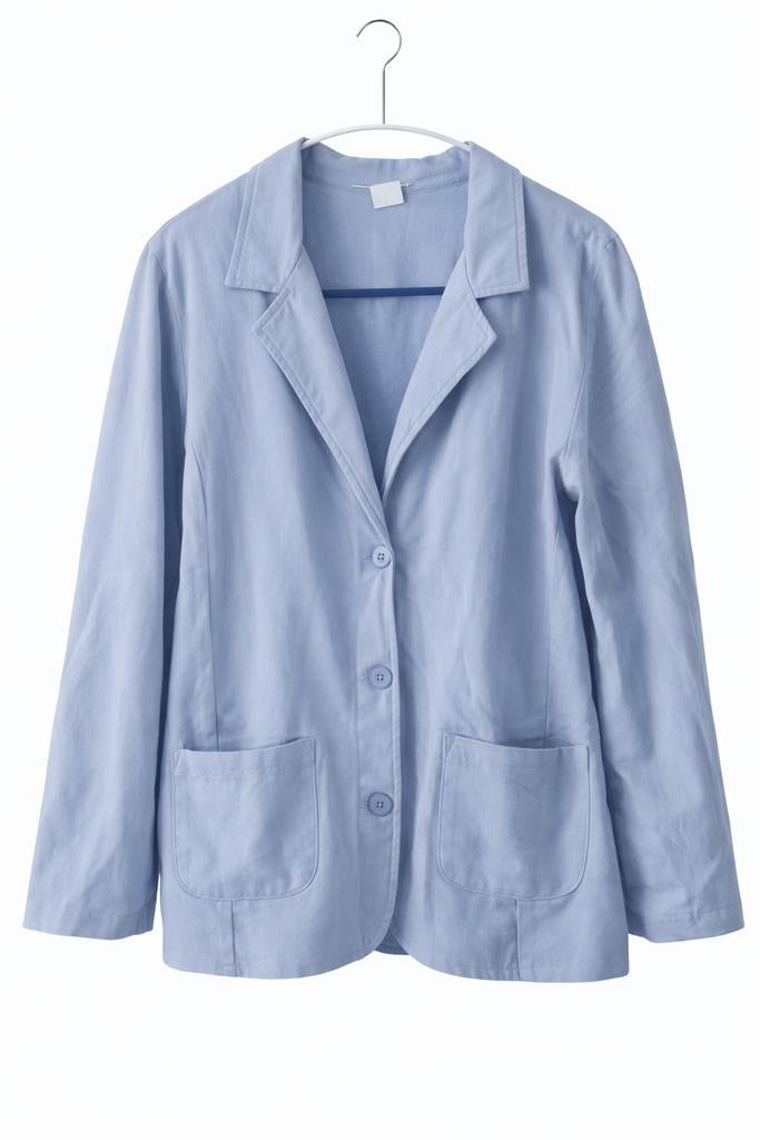 Lichtblauw jasje met knopen en zakken, Ophalen of Verzenden, Zo goed als nieuw, Maat 42/44 (L), Blauw