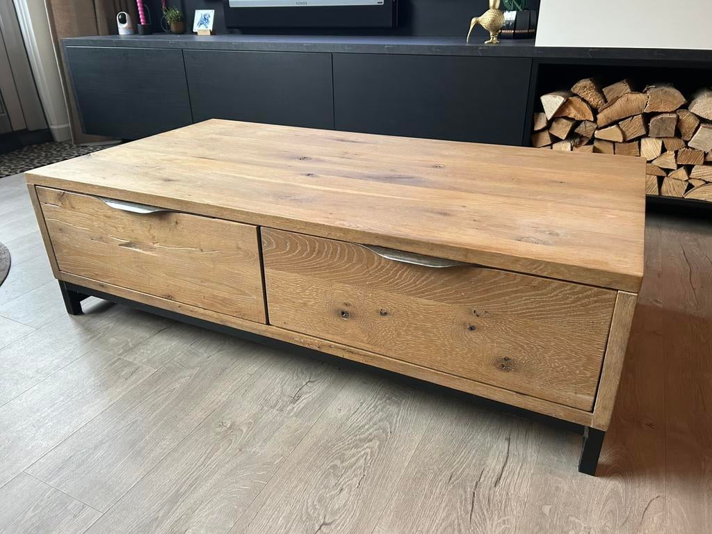 Goossens salontafel – massief eiken – 125 cm – 2 lades, Huis en Inrichting, Tafels | Salontafels, Ophalen, Zo goed als nieuw, Eikenhout
