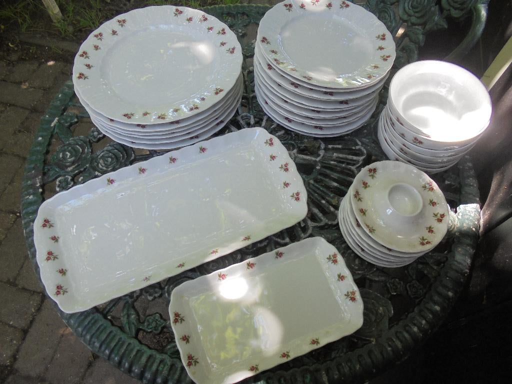 Cake schaal Eierdopjes Ontbijtbordjes Eschenbach roze roosje, Ophalen of Verzenden