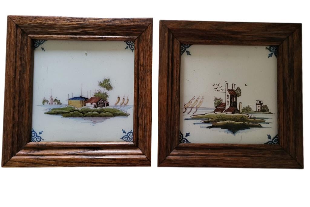 2 oude tegeltjes van Tichelaar Makkum in lijstjes, Antiek en Kunst, Ophalen of Verzenden