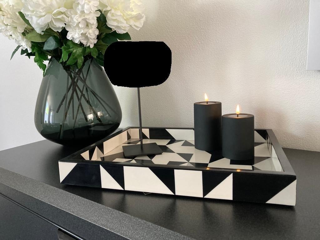Diga Colmore luxe deco plateau zwart/wit/grijs 46x36cm Nieuw, Huis en Inrichting, Ophalen of Verzenden, Nieuw, Rechthoekig, Hout
