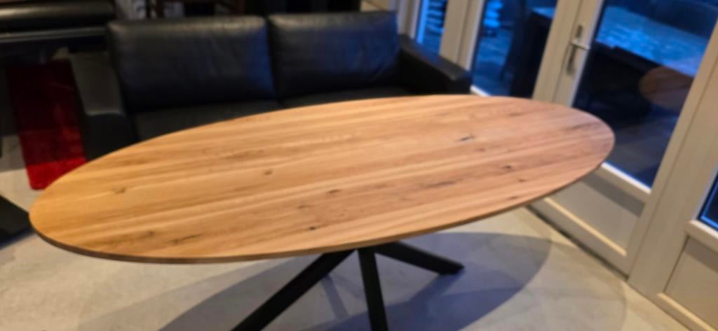 Ovale eettafel 240 cm met zwart stalen kruispoot, 100 tot 150 cm, Ophalen of Verzenden, Ovaal, Nieuw