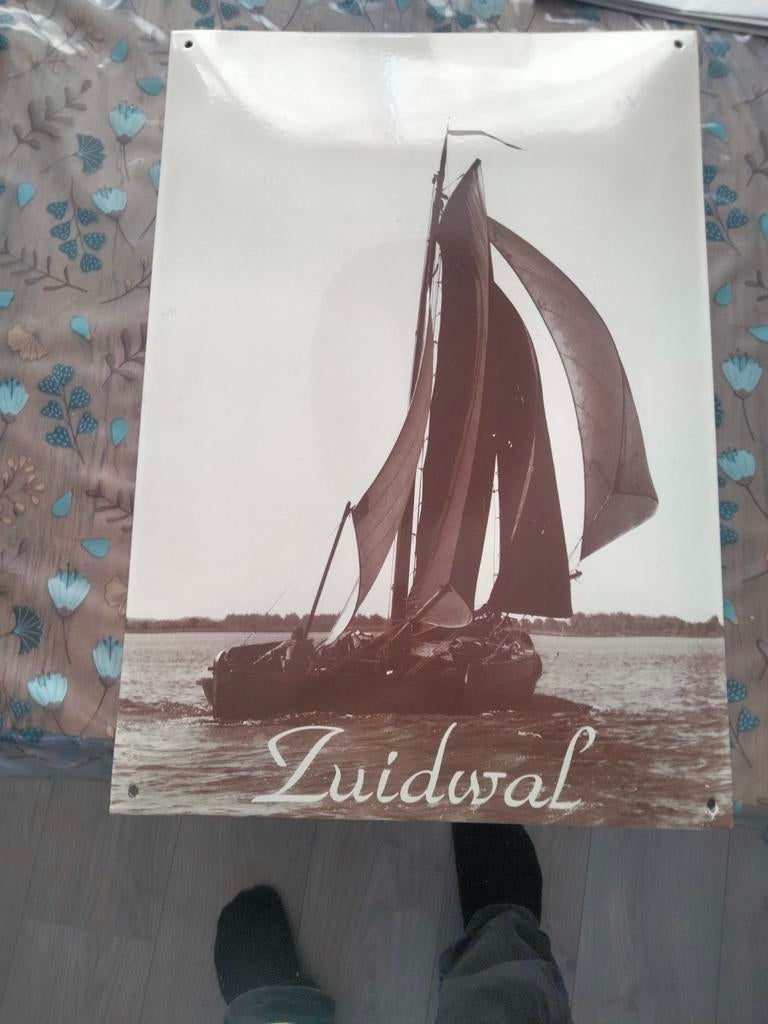 Emaille reclamebord Zuidwal tjalk zeilschip, Antiek en Kunst, Ophalen of Verzenden