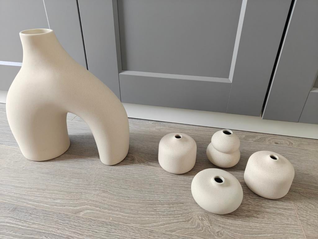 Beige H&M Home vazen set - Abstracte vormen, Ophalen, Overige kleuren, Aardewerk of Porselein, Zo goed als nieuw