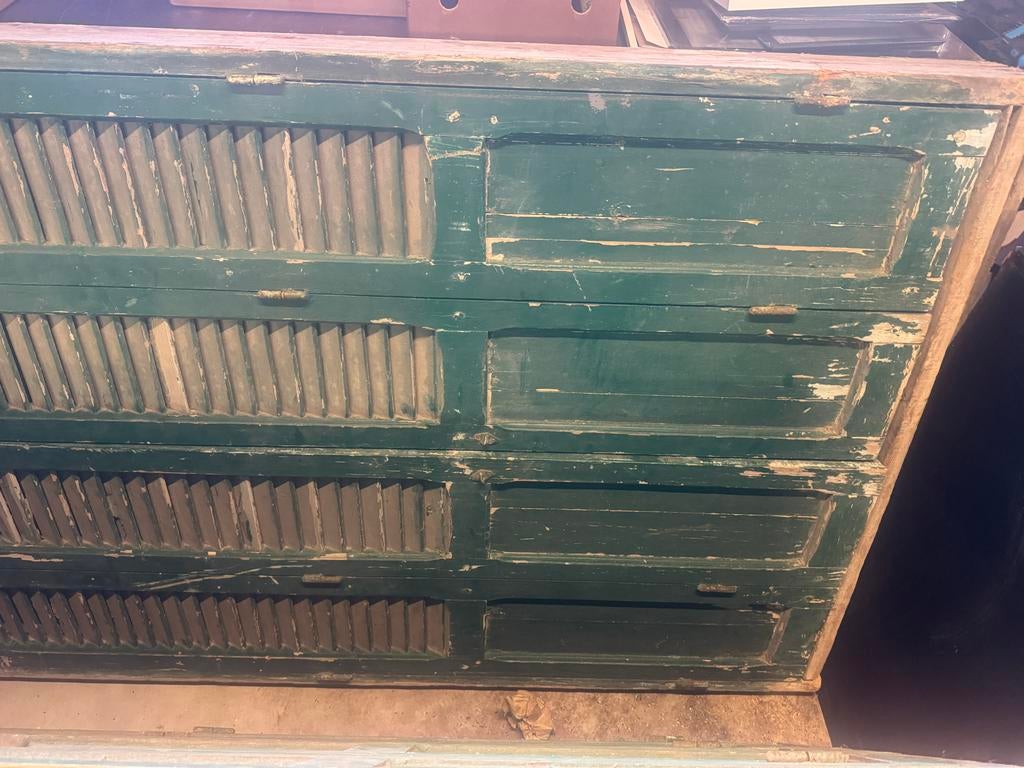 Groene oude Franse louvre deuren, Gebruikt, 215 cm of meer, Binnendeur, Hout