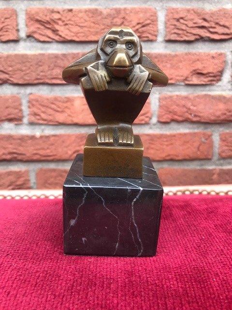 gestileerd aapje, brons en marmer, Antiek en Kunst, Ophalen of Verzenden, Brons