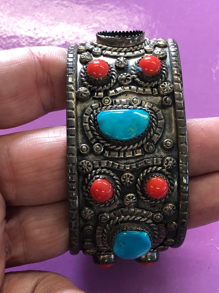 Vintage sterling zilver klem armband met edelsteen zwaar 925, Gebruikt, Verzenden, Met edelsteen, Zilver