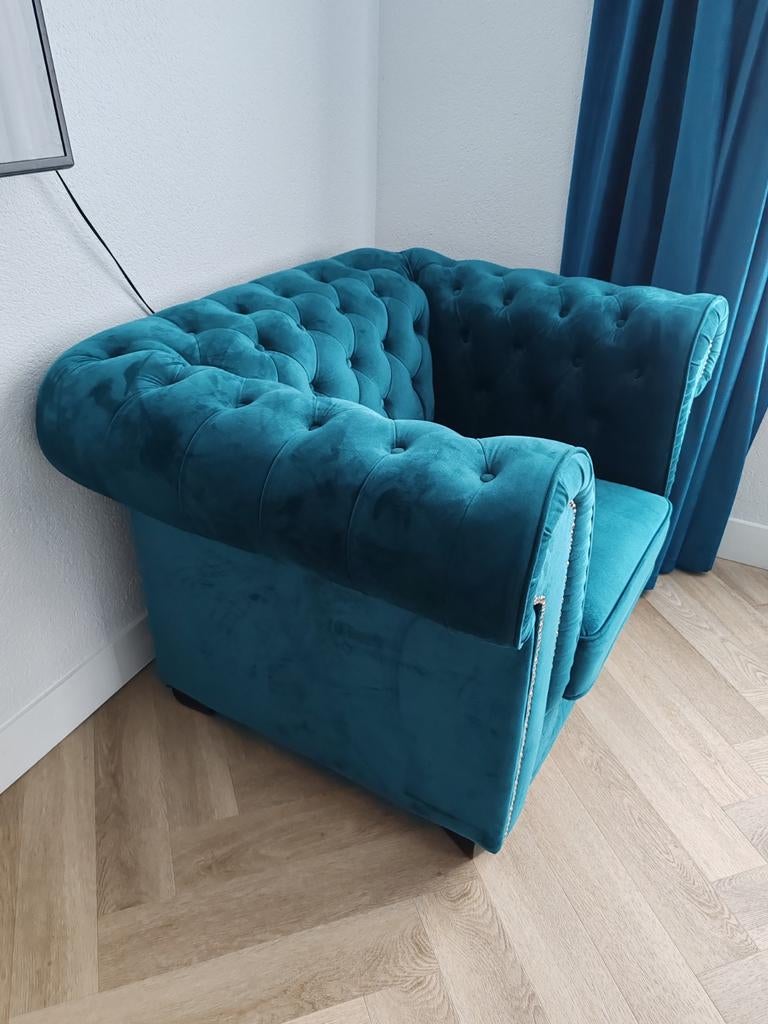 Chesterfield fauteuil, Ophalen, Eenpersoons, 75 tot 100 cm, Zo goed als nieuw