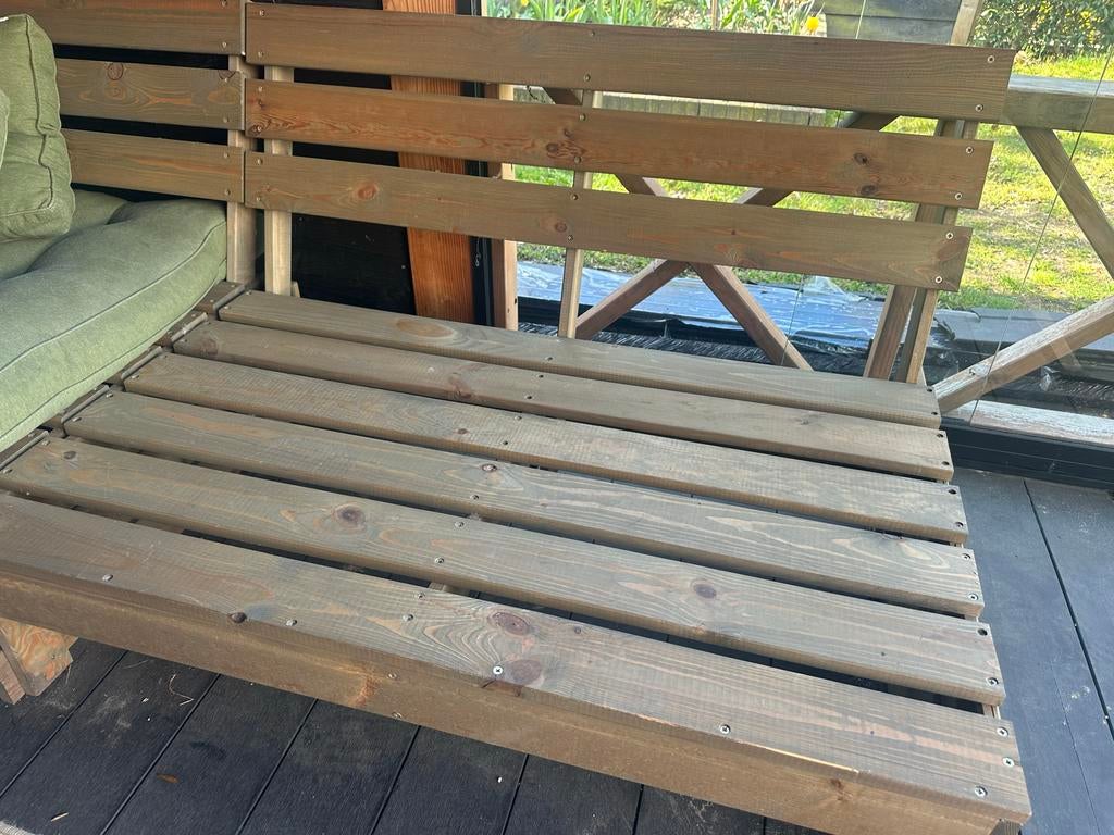 Palletbank met kussens, Ophalen, Gebruikt, Hoekbank, 300 cm of meer