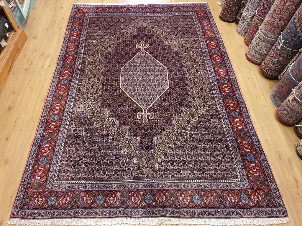 Vintage handgeknoopt perzisch tapijt senneh 302x196, Info@SlatsAntiek.nl, Tweedehands, Perzisch, 150 tot 200 cm