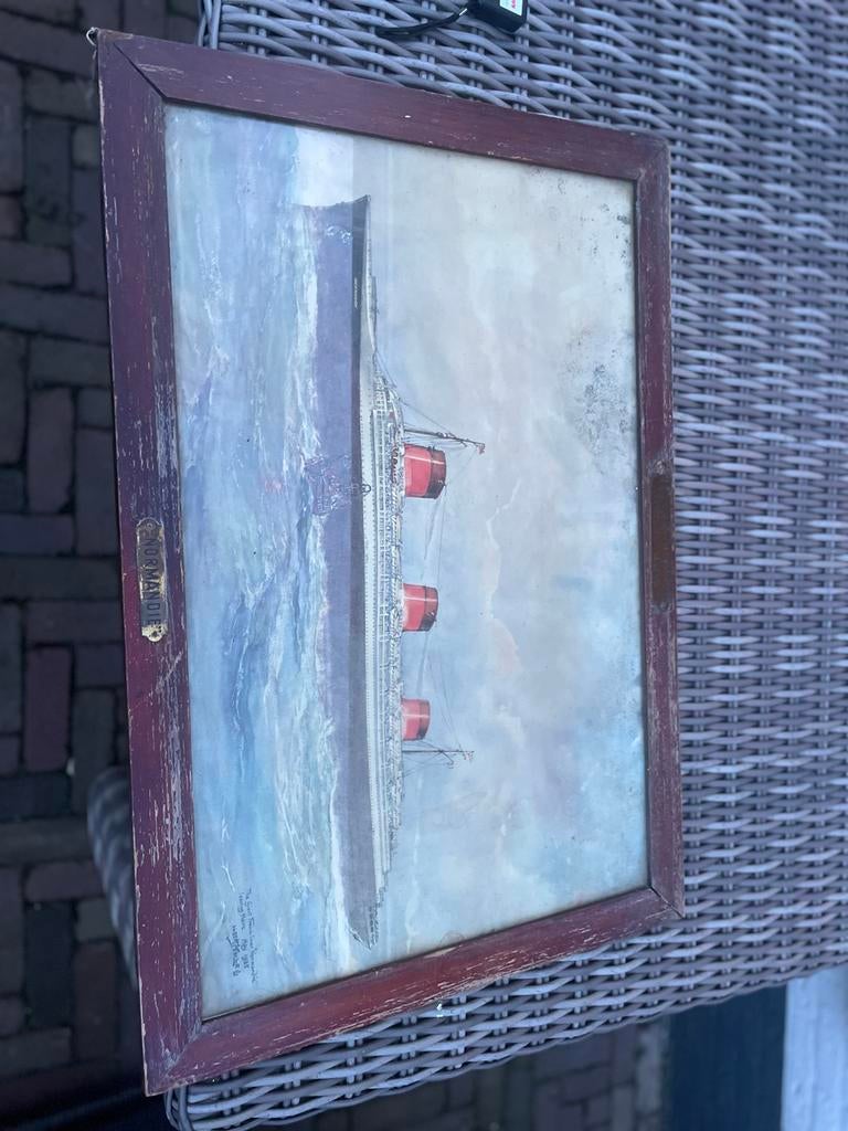 Origineel kunstwerk ship Normandie 1935door Albert Sebille, Antiek en Kunst, Kunst | Schilderijen | Klassiek, Ophalen of Verzenden