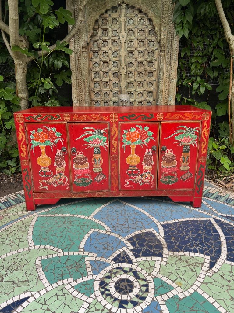 Chinese kast tv dressoir chinees handbeschilderd, Verburgt Vintage, Gebruikt, 100 tot 150 cm, Ophalen of Verzenden