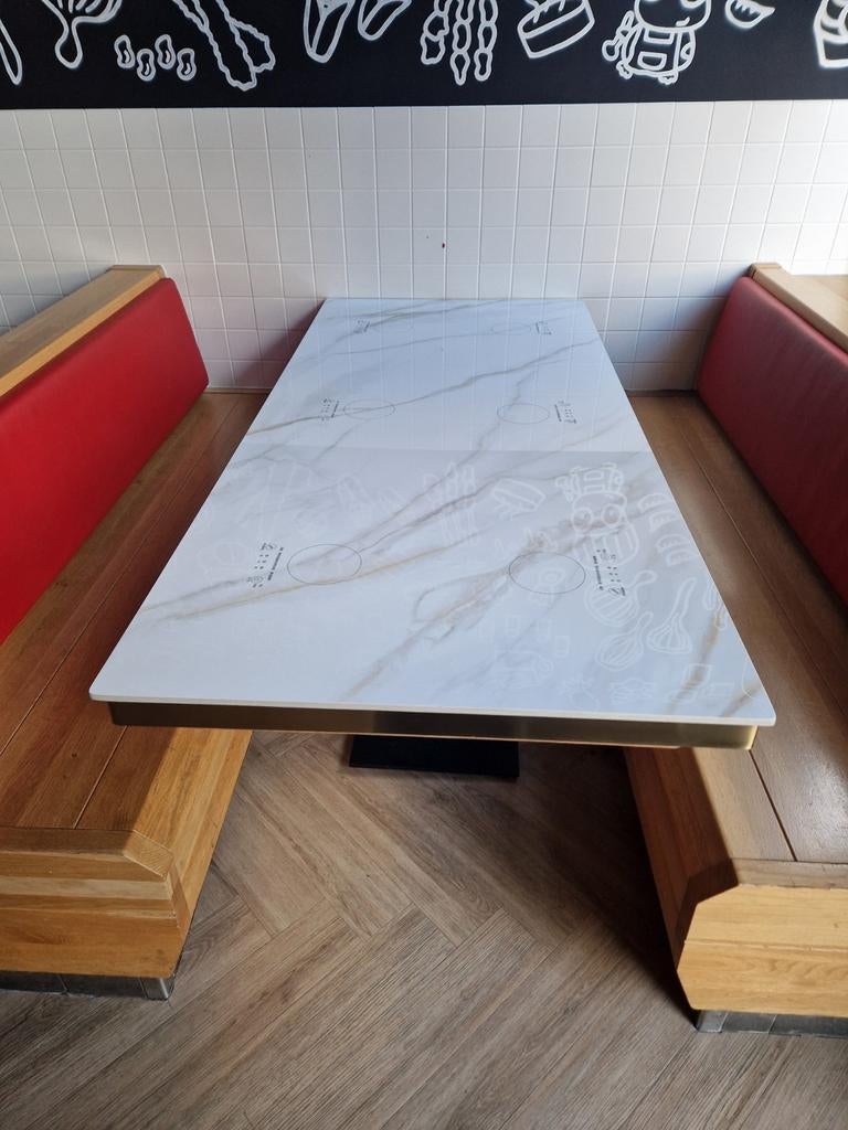 Fondue Tafel 180x80 cm - inclusief 6x 1p hotpot pannen, Ophalen, Gebruikt, 50 tot 100 cm, Vijf personen of meer