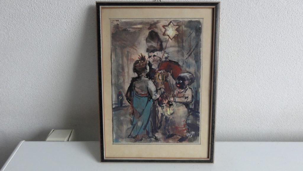 Willy van Rooy schilderij, Sinterklaas en Kerst 1961, Antiek en Kunst, Ophalen of Verzenden