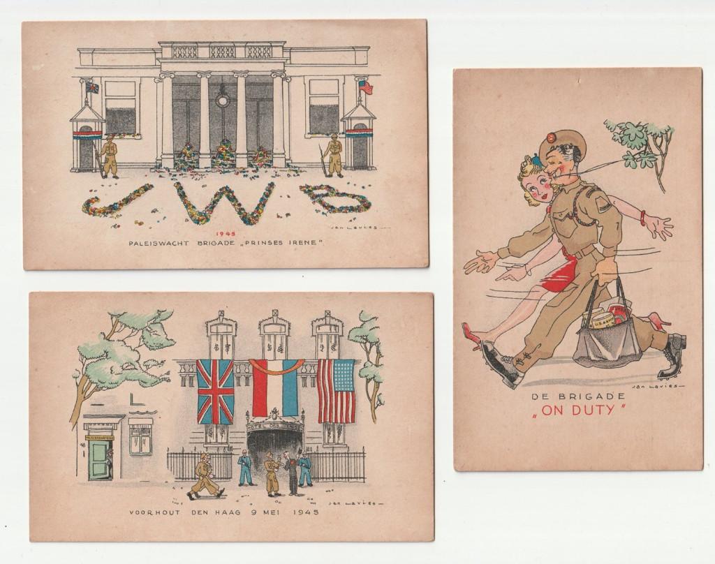 3 ansichtkaarten Jan Lavies 1945 bevrijding, Verzenden, Overige typen, Overige soorten, X