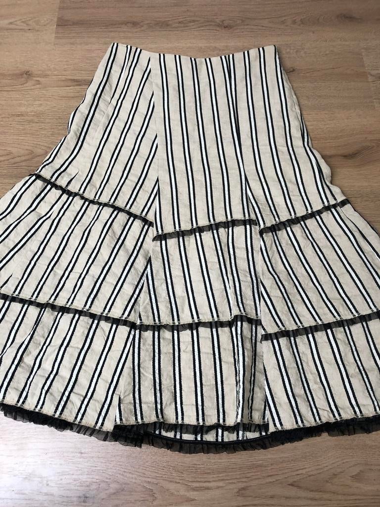 Leon ecru gestreepte rok 38 zwart wit linnen katoen, Kleding | Dames, Rokken, Zo goed als nieuw, Maat 38/40 (M), Wit, Onder de knie