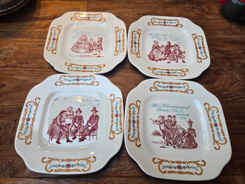 Boch La Louviere 4 Schoteltjes Cornelis Troost., Antiek en Kunst, Ophalen of Verzenden