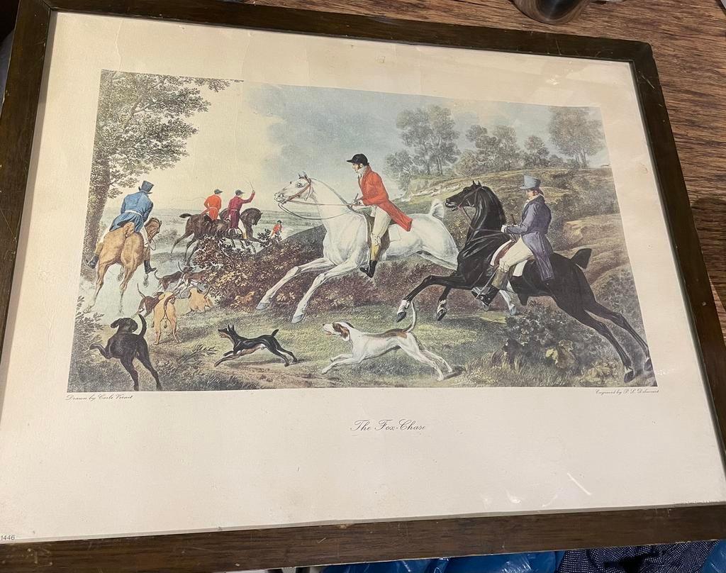 Jachttafereel/fox hunt C.Vernet, Antiek en Kunst, Ophalen of Verzenden