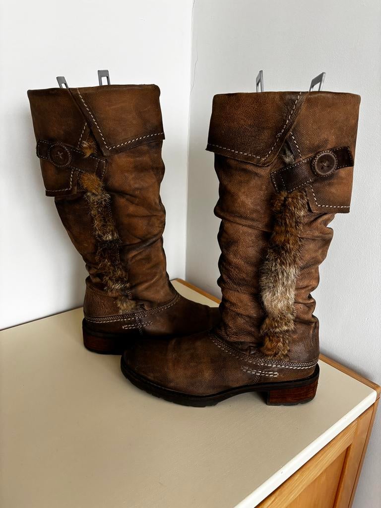 Prachtige winterlaarzen Manas design maat 41, Ophalen of Verzenden, Zo goed als nieuw, Bruin, Hoge laarzen