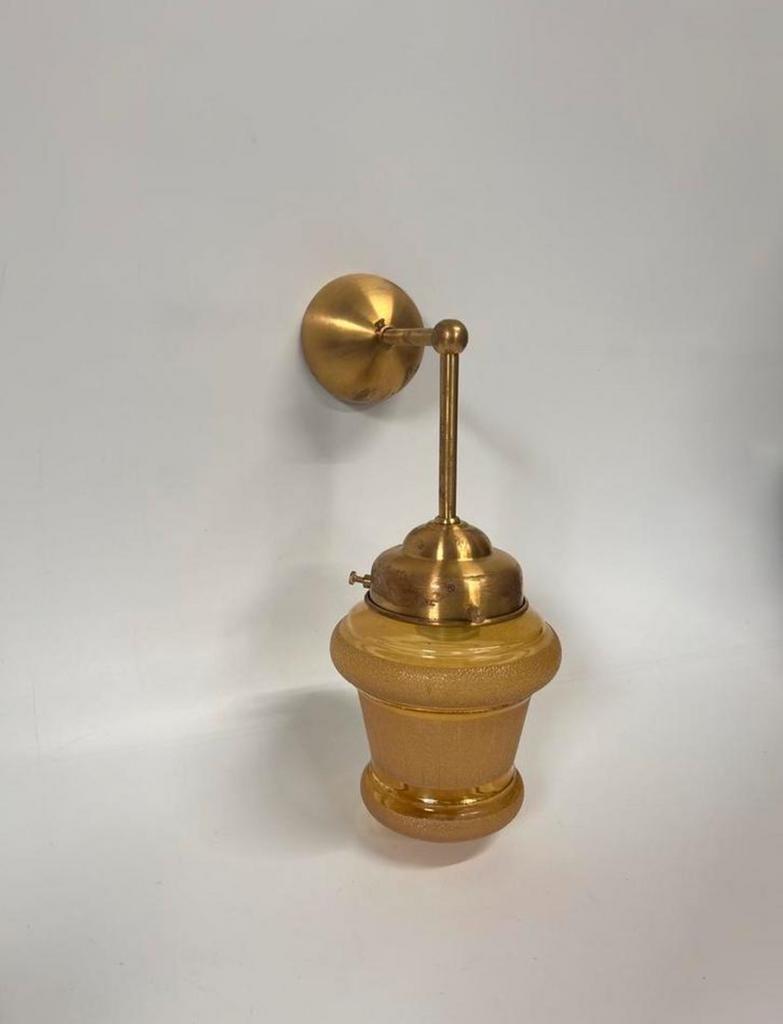 Vintage wandlamp gesuikerd glas goud accent messing armatuur, Huis en Inrichting, Lampen | Wandlampen, Ophalen of Verzenden, Zo goed als nieuw