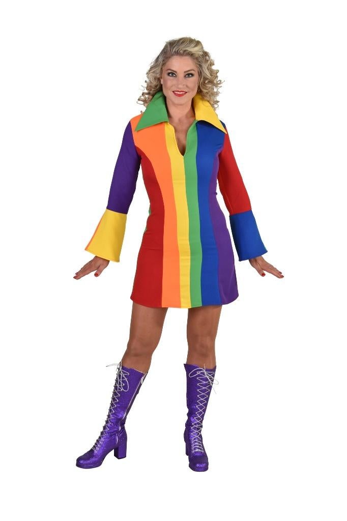 Leuke REGENBOOG/FLOWER POWER/HIPPIE/RAINBOW jurk, Ophalen, Carnaval, Maat 42/44 (L), Nieuw