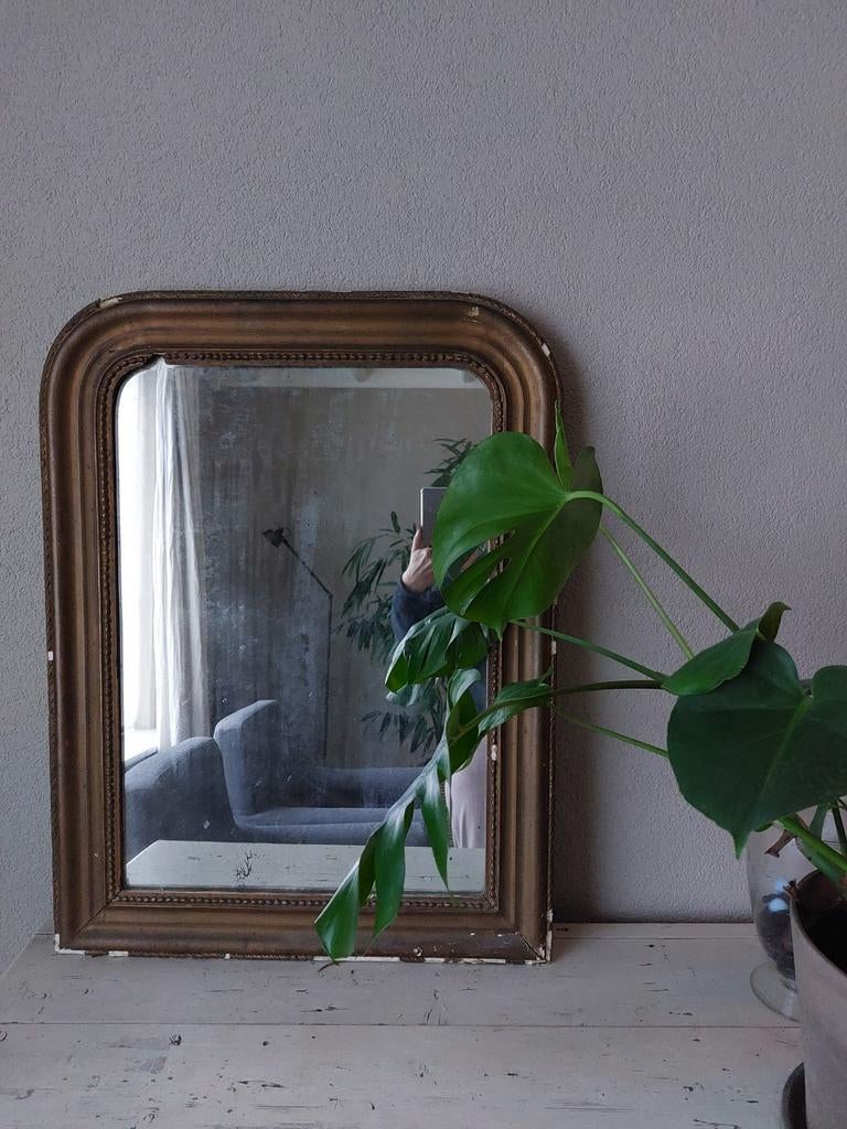 Antieke spiegel met bronskleurige lijst - Landelijke Stijl, Ophalen, Rechthoekig