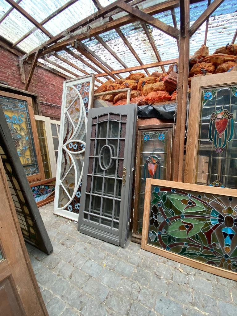Glas in lood ramen uit verzameling Art Nouveau Art Deco, Ophalen, Gebruikt, Minder dan 80 cm, Overige typen