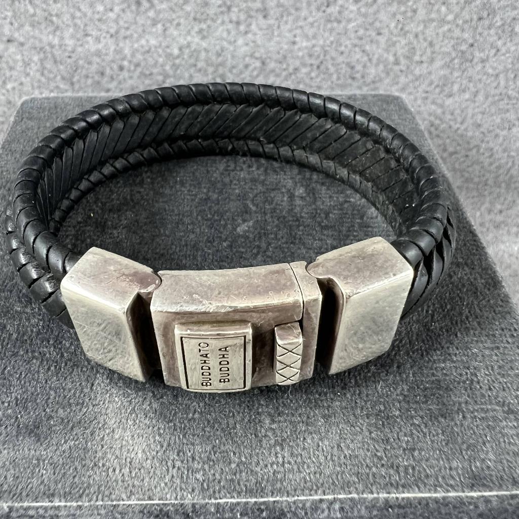 B2B armband | zwarte gevlochten leren band | 398866, Sieraden, Tassen en Uiterlijk, Armbanden, Ophalen of Verzenden, Gebruikt