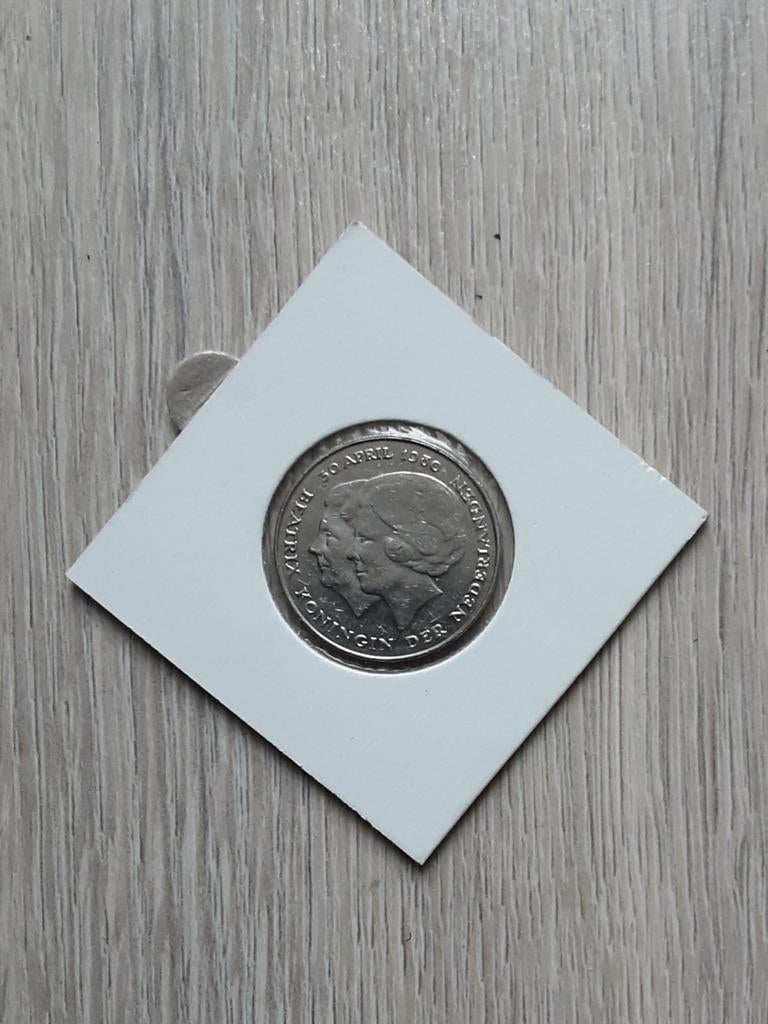 1 Gulden 1980 Juliana & Beatrix Dubbelportret in Houder, Ophalen of Verzenden, Koningin Beatrix, 1 gulden, Losse munt