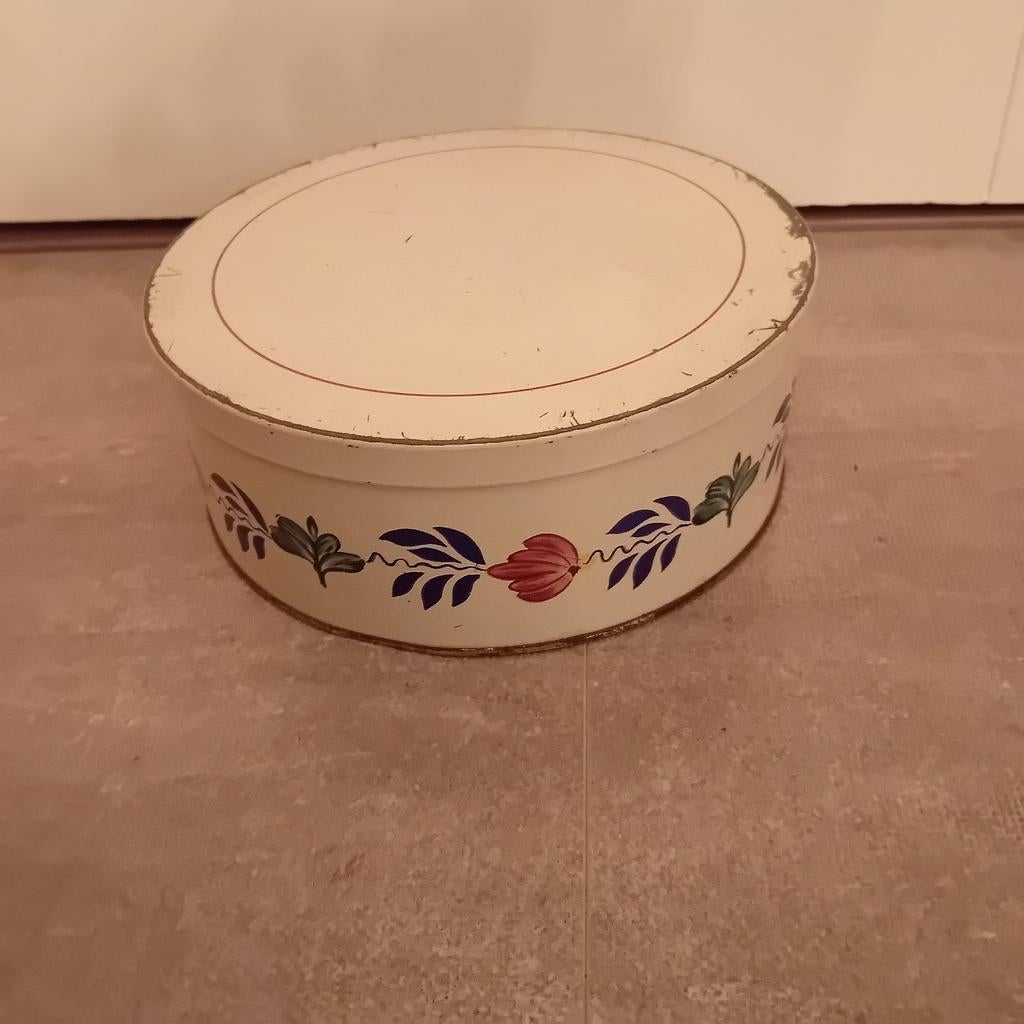 Vintage Beschilderde Koektrommel, Minder dan 50 cm, Gebruikt, Overige materialen, Minder dan 50 cm