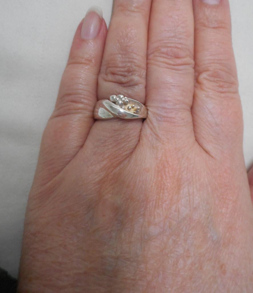 Zilveren modernist ring maat 17.5 nr.1201, Verzenden, Zo goed als nieuw, 17 tot 18, Dame